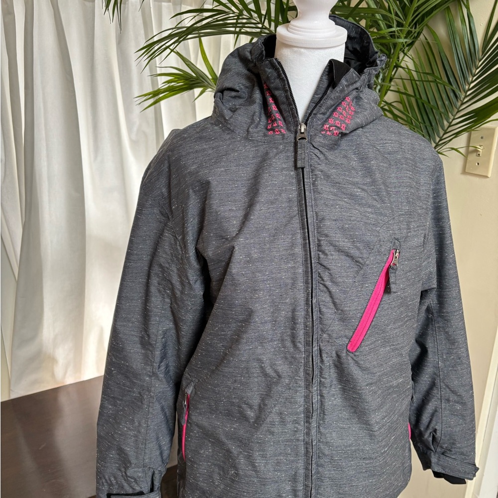 Girls Youth Size 14 Gray and Pink Ski with Hood and Relaxed Fit
